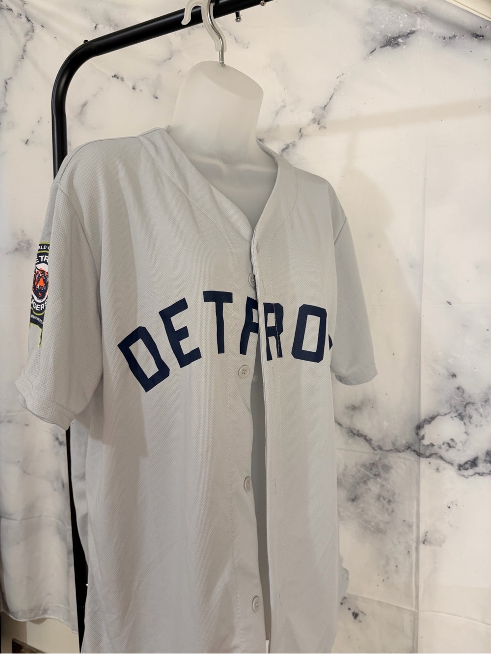 NBA Detroit Mesh Button-Up Jersey in Light Gray and Navy